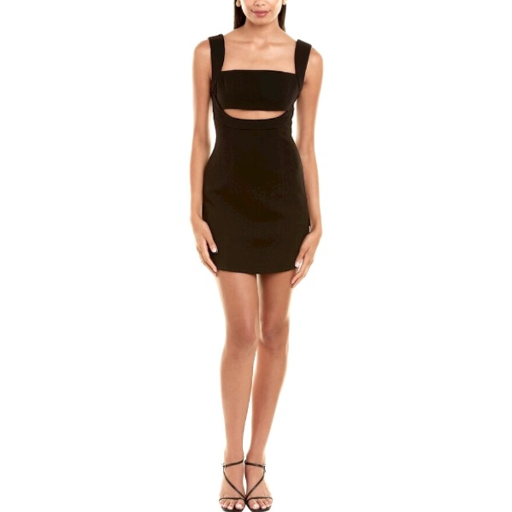 MISHA Faustina Crepe Little Black Dress with Bandeau Bust & Front Cutout Size 4